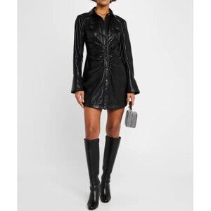 CINQ À SEPT 'Alizee' Vegan Leather Mini Shirt-Dress, Black